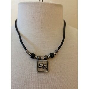 Cool Jewels Dolphin Necklace Black Rubber Cord Silver Tone Pendant 18‎ Inch